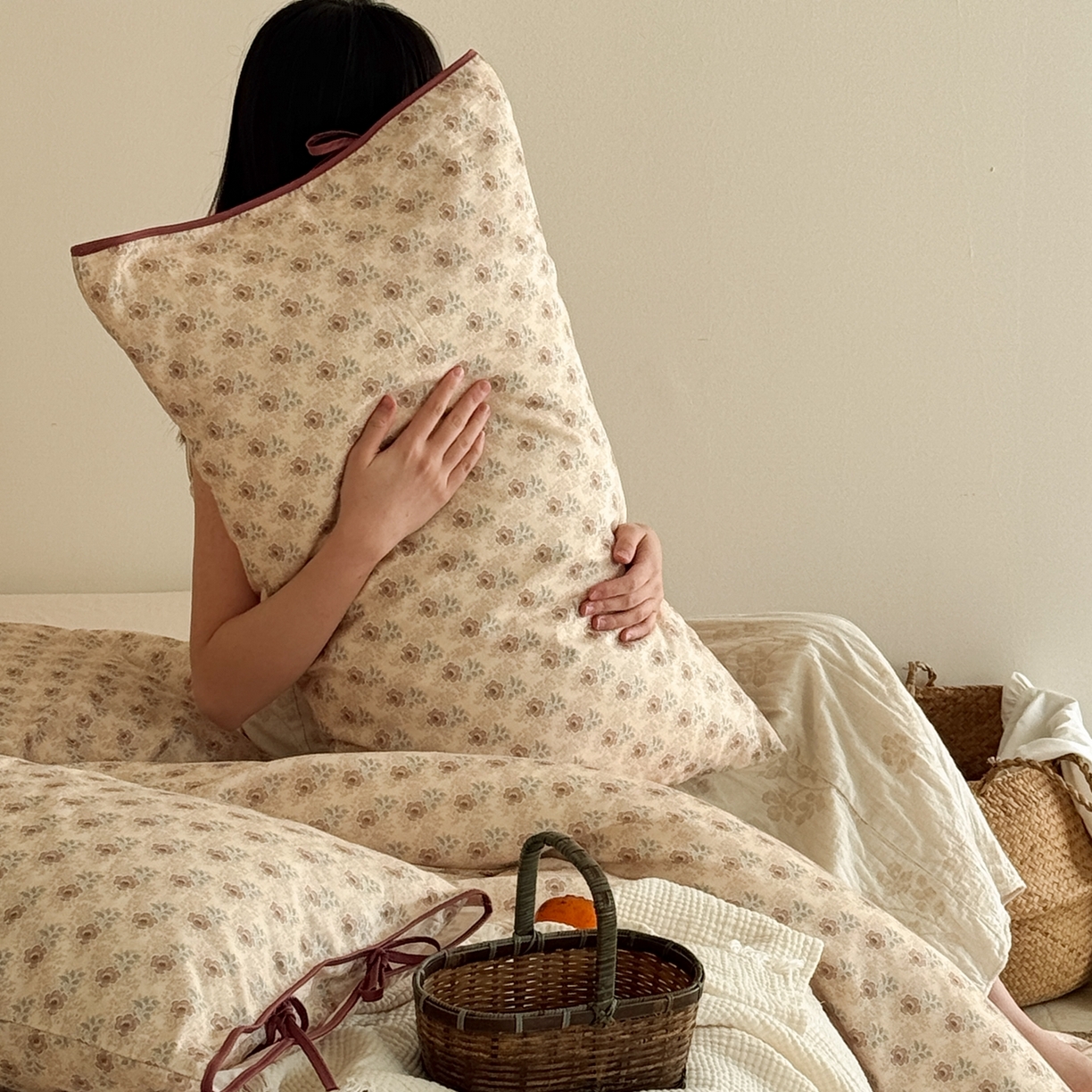 91家纺网 家纺一手货源 找家纺 涞澳家纺 2026新款全棉纯棉双层纱四件套 木槿花开