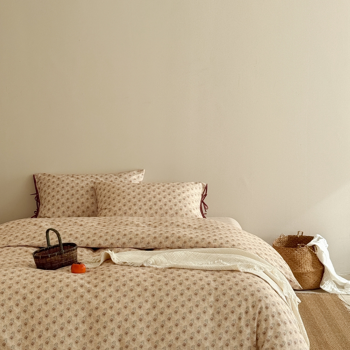 91家纺网 家纺一手货源 找家纺 涞澳家纺 2026新款全棉纯棉双层纱四件套 木槿花开