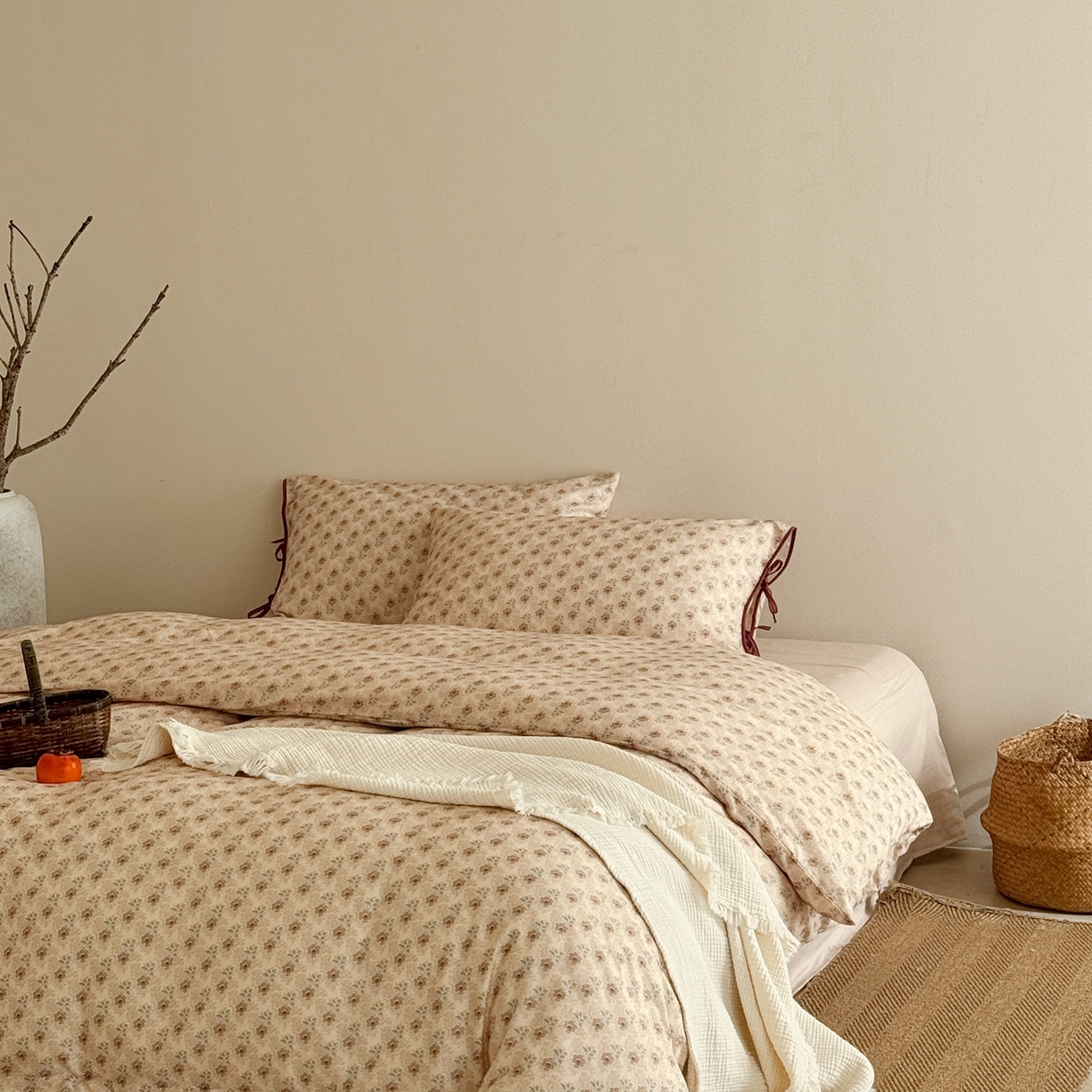 91家纺网 家纺一手货源 找家纺 涞澳家纺 2026新款全棉纯棉双层纱四件套 木槿花开