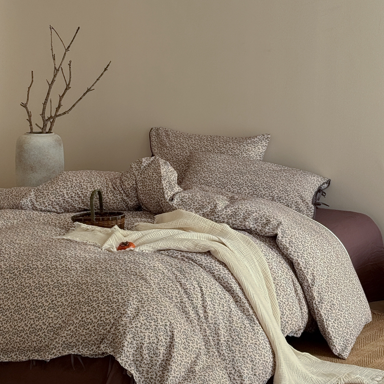 91家纺网 家纺一手货源 找家纺 涞澳家纺 2026新款全棉纯棉双层纱四件套 暮云漫漫