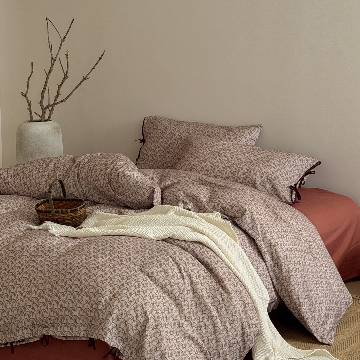 91家纺网 家纺一手货源 找家纺 涞澳家纺 2026新款全棉纯棉双层纱四件套 山野物语