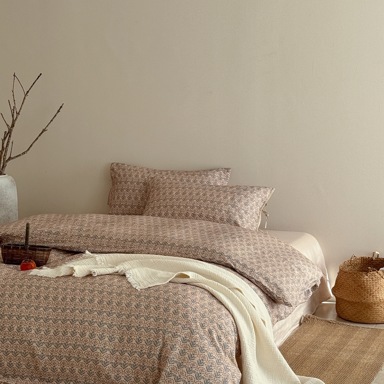 91家纺网 家纺一手货源 找家纺 涞澳家纺 2026新款全棉纯棉双层纱四件套 雨棠酌春