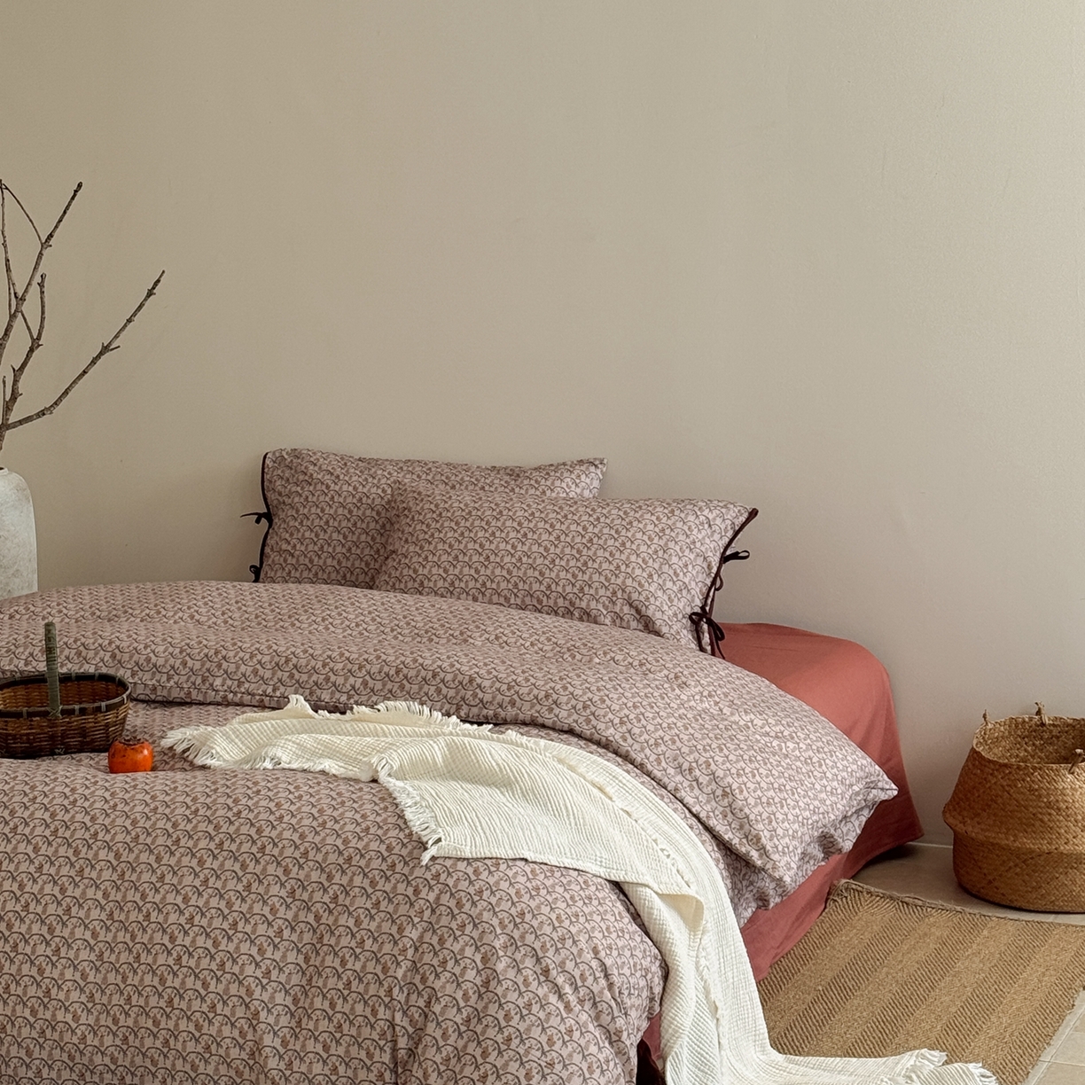 91家纺网 家纺一手货源 找家纺 涞澳家纺 2026新款全棉纯棉双层纱四件套 山野物语