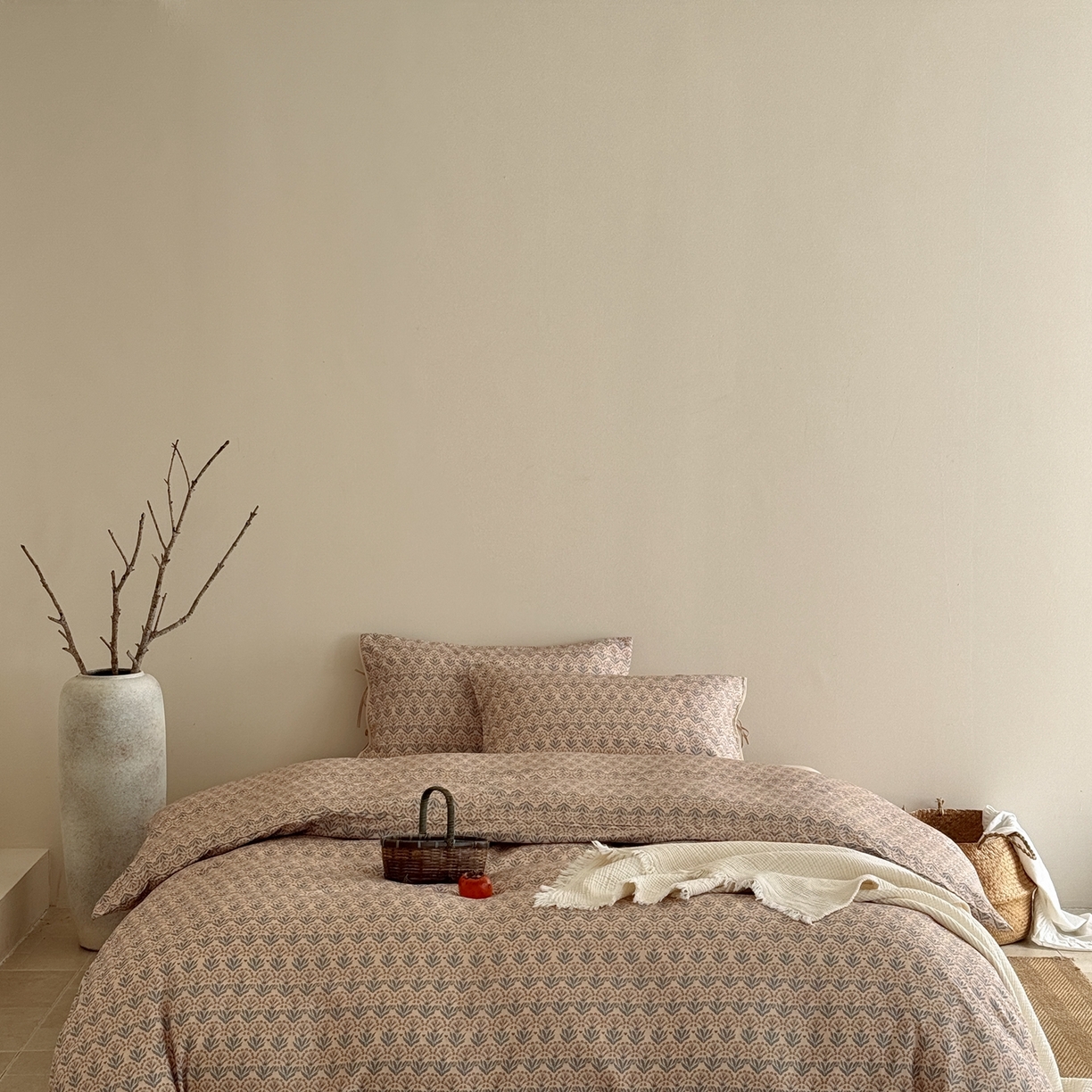 91家纺网 家纺一手货源 找家纺 涞澳家纺 2026新款全棉纯棉双层纱四件套 雨棠酌春