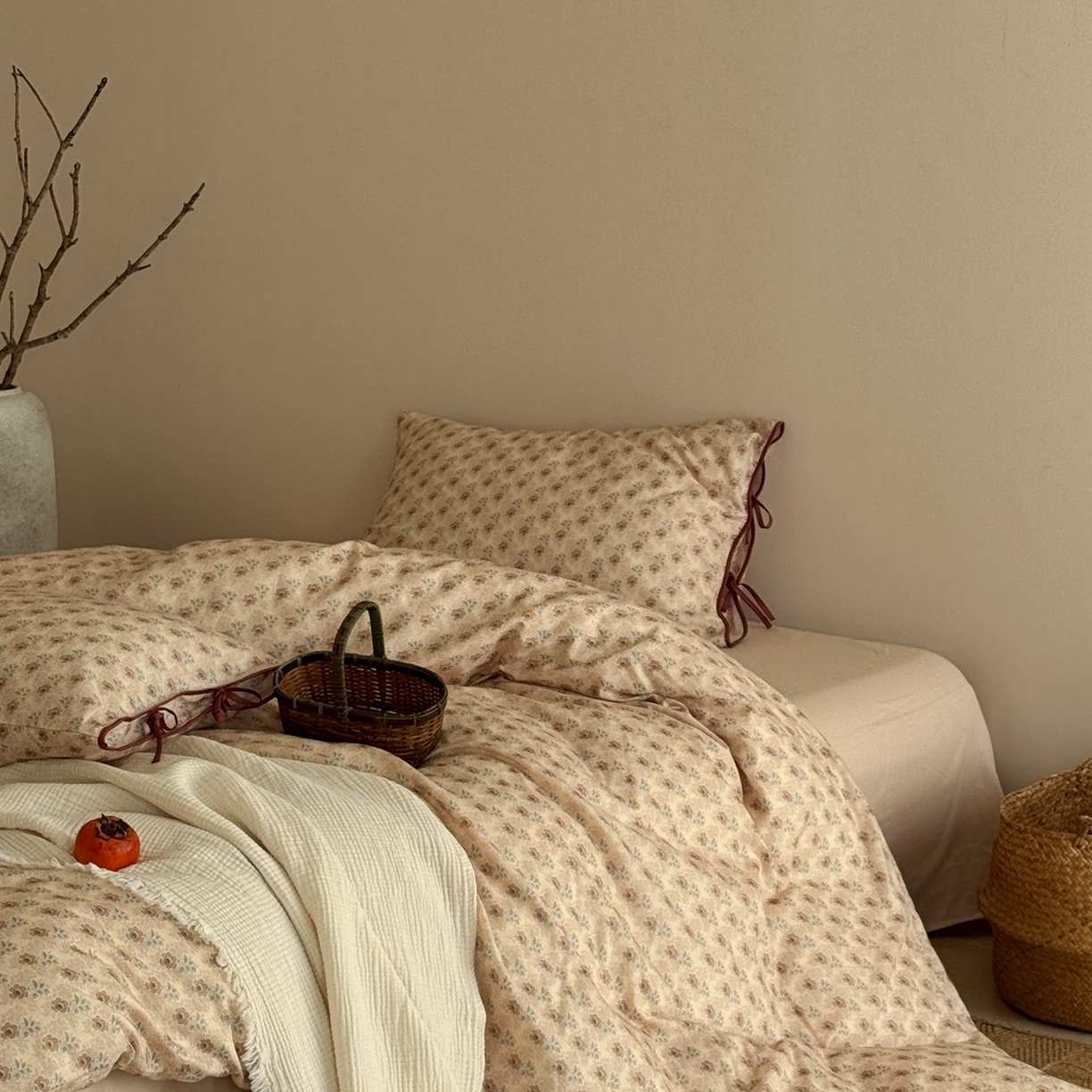 91家纺网 家纺一手货源 找家纺 涞澳家纺 2026新款全棉纯棉双层纱四件套 木槿花开