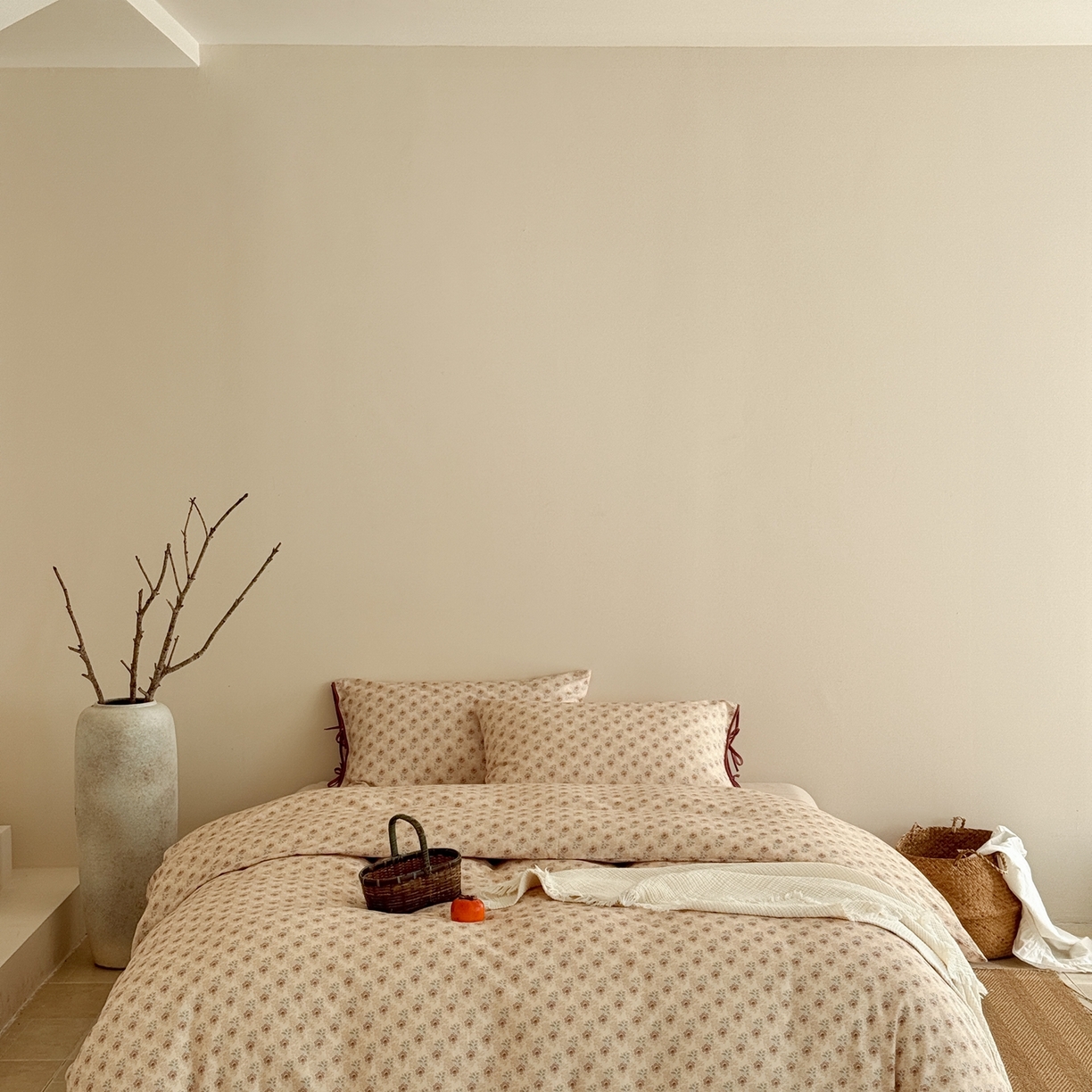 91家纺网 家纺一手货源 找家纺 涞澳家纺 2026新款全棉纯棉双层纱四件套 木槿花开