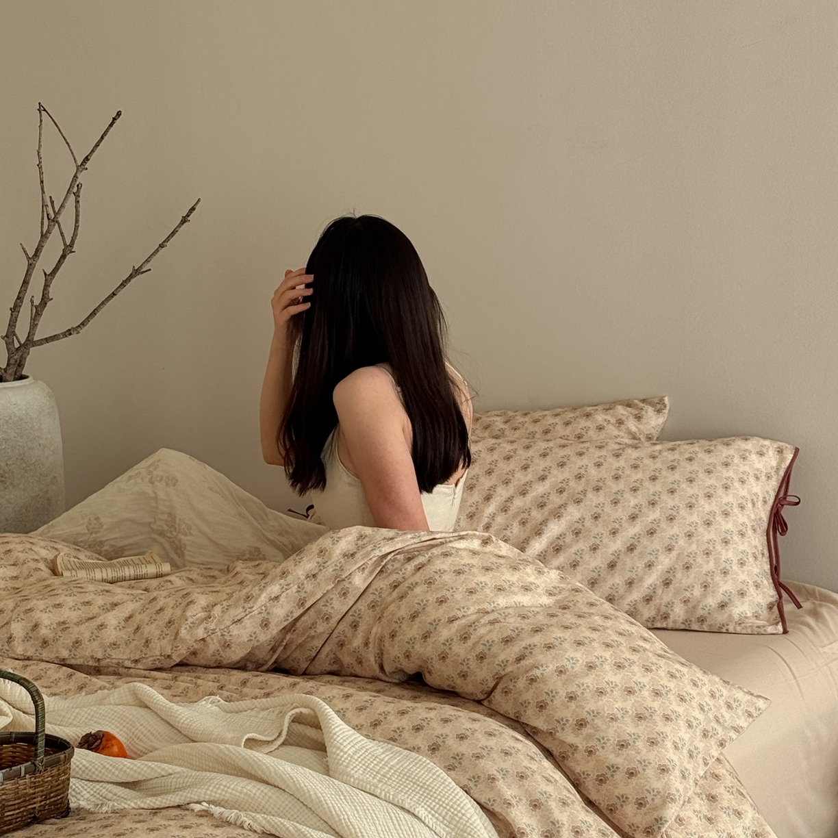 91家纺网 家纺一手货源 找家纺 涞澳家纺 2026新款全棉纯棉双层纱四件套 木槿花开