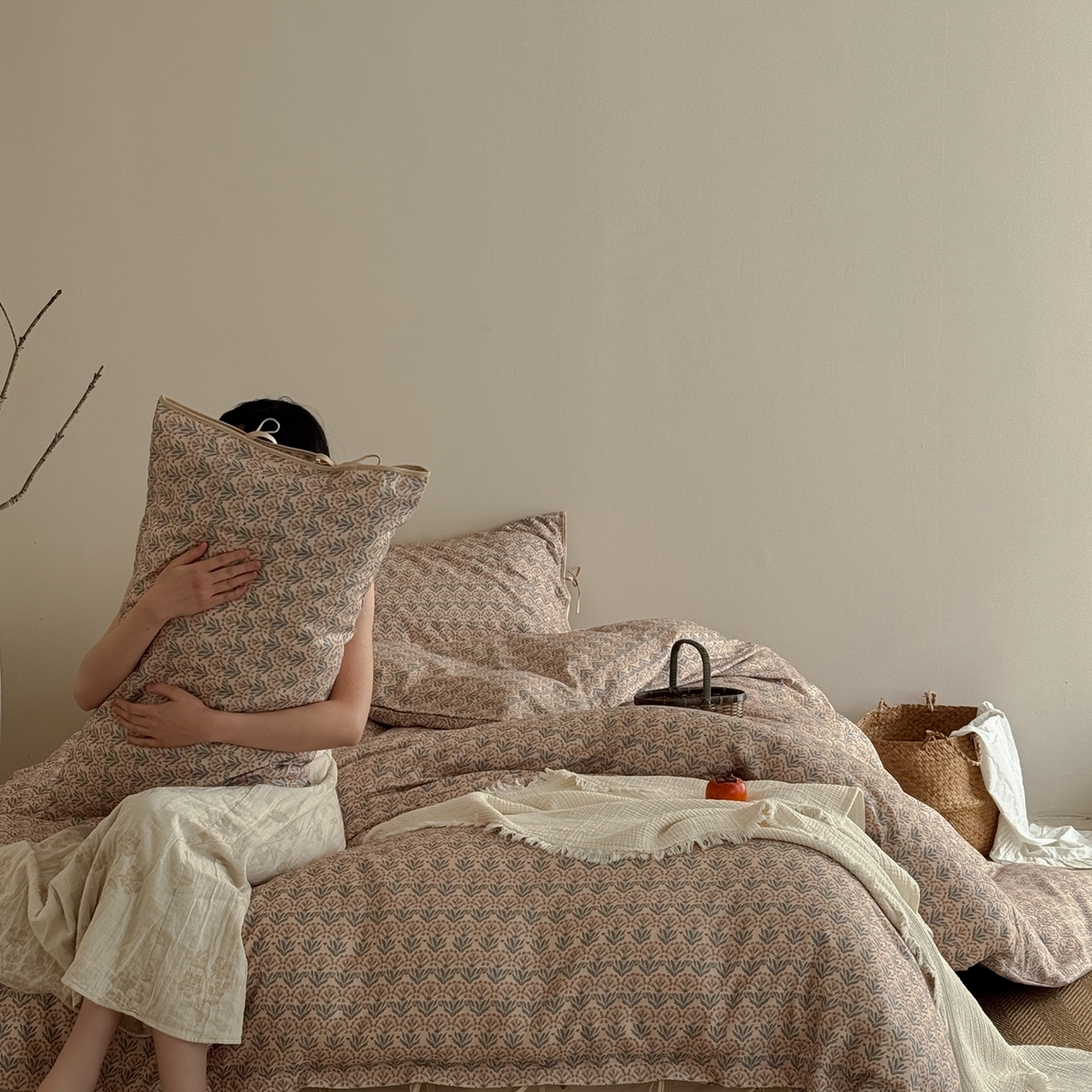 91家纺网 家纺一手货源 找家纺 涞澳家纺 2026新款全棉纯棉双层纱四件套 雨棠酌春