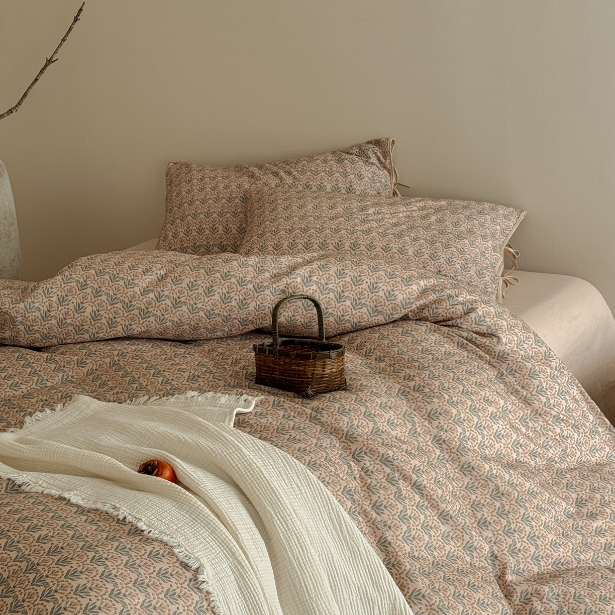 涞澳家纺 2026新款全棉纯棉双层纱四件套 雨棠酌春