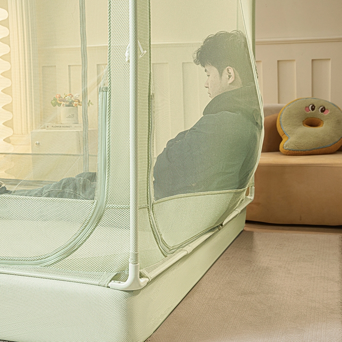 91家纺网 家纺一手货源 找家纺 雪姿家纺 2026新款T+U型刺绣花边床笠回底款三开门外穿坐床蚊帐-坐床樱桃 刺绣花边樱桃-清爽茶绿