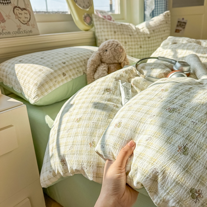 柒月家居 2026新款云感皱皱纱小清新木棉四件套 左伊