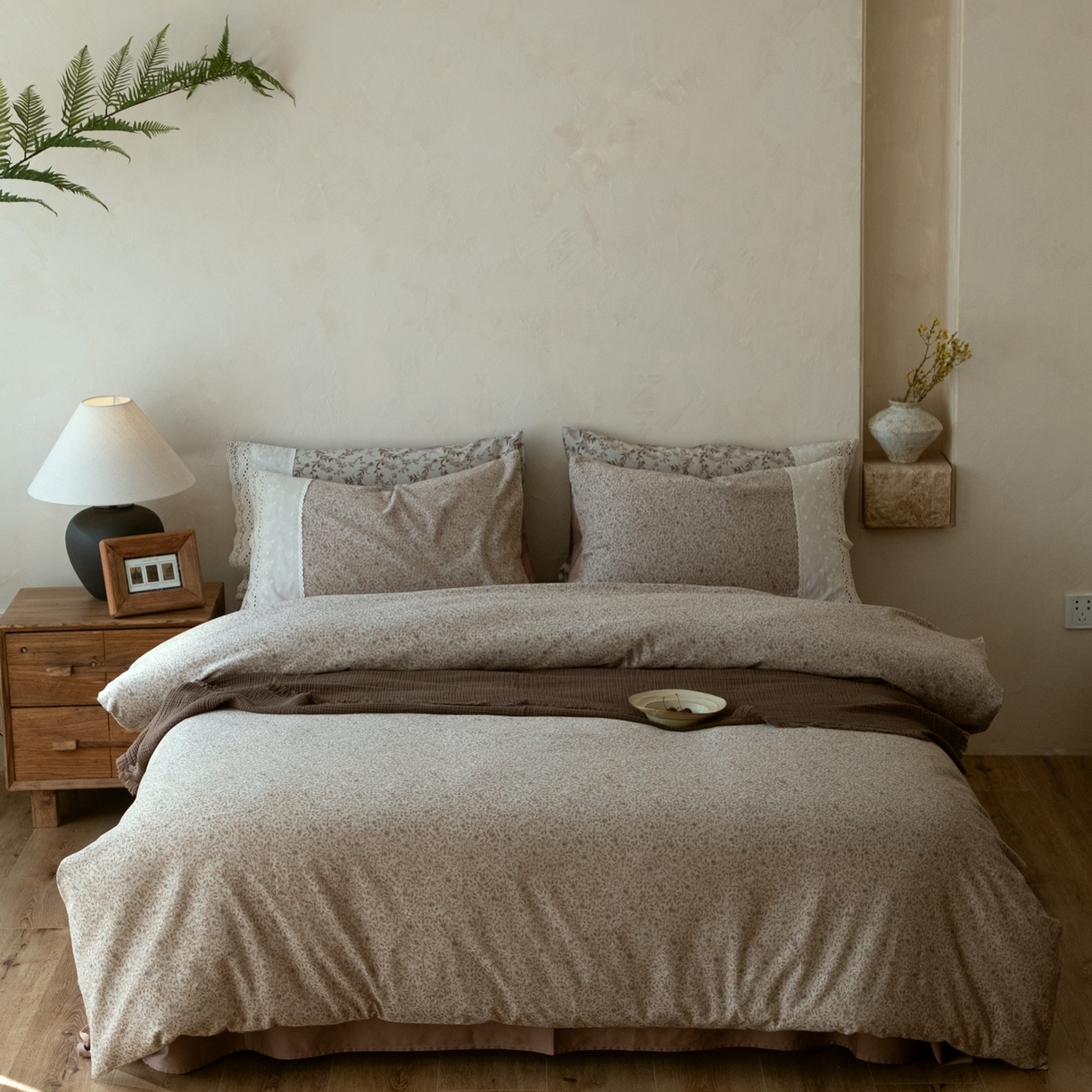 91家纺网 家纺一手货源 找家纺 涞澳家纺 2026新款全棉纯棉水洗棉提花四件套 旧时花笺