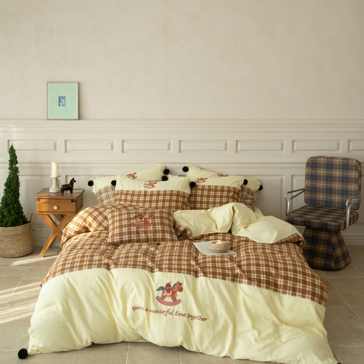 91家纺网 家纺一手货源 找家纺 优然居家纺 2026新款全棉双层纱刺绣四件套-马上有钱（控价260/328/348） 马上有钱-黄格