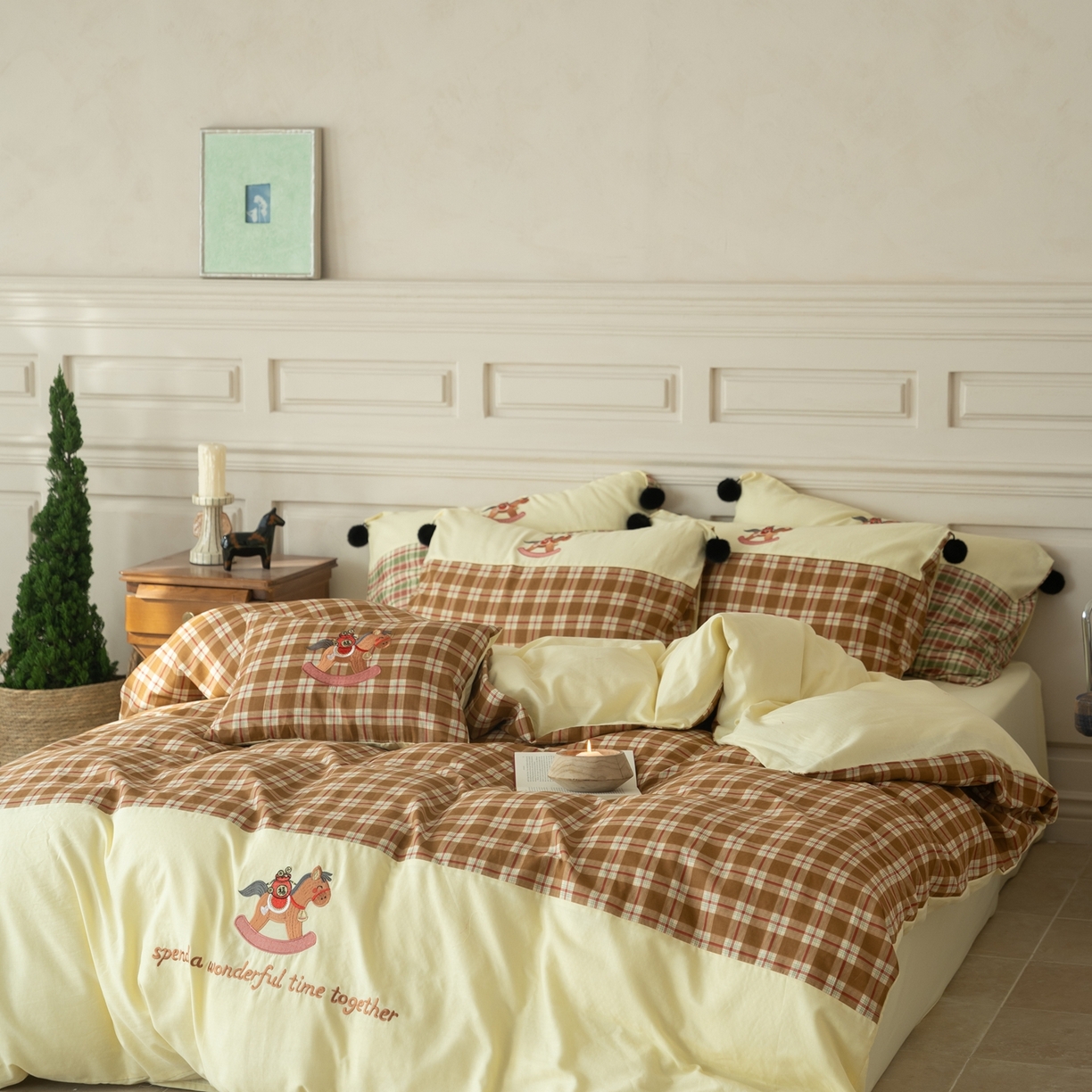 91家纺网 家纺一手货源 找家纺 优然居家纺 2026新款全棉双层纱刺绣四件套-马上有钱（控价260/328/348） 马上有钱-黄格