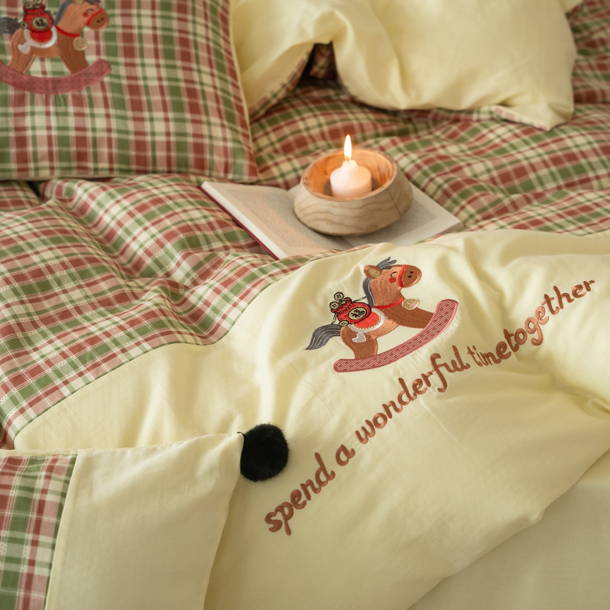 91家纺网 家纺一手货源 找家纺 优然居家纺 2026新款全棉双层纱刺绣四件套-马上有钱（控价260/328/348） 马上有钱-绿格