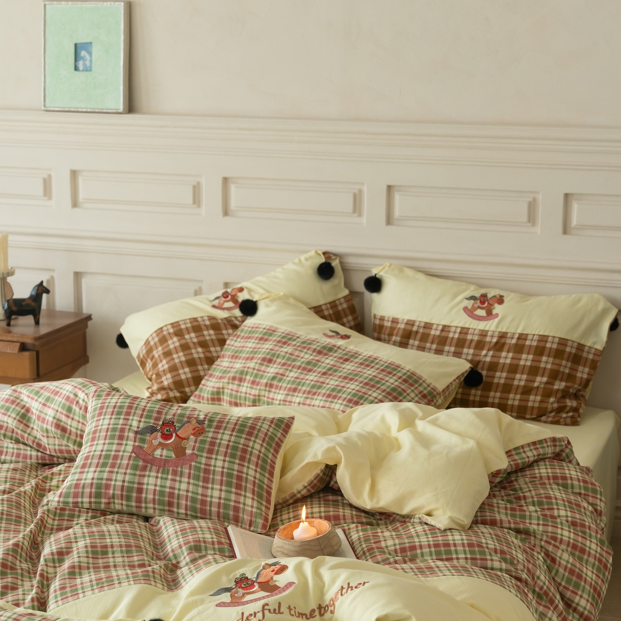 91家纺网 家纺一手货源 找家纺 优然居家纺 2026新款全棉双层纱刺绣四件套-马上有钱（控价260/328/348） 马上有钱-绿格