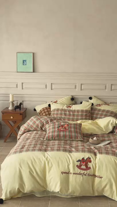 91家纺网 家纺一手货源 找家纺 优然居家纺 2026新款全棉双层纱刺绣四件套-马上有钱（控价260/328/348） 马上有钱-绿格