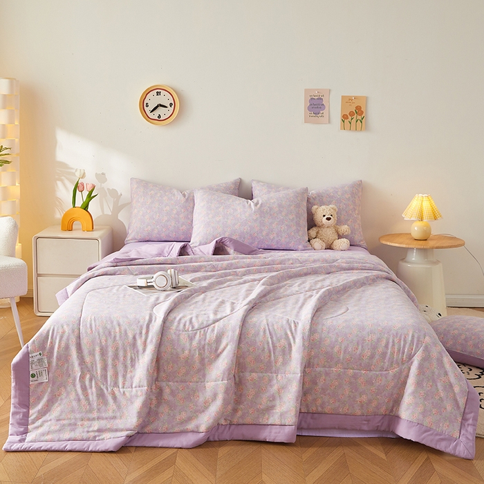 91家纺网 家纺一手货源 找家纺 海洋家纺 2026新款全棉双层纱夏被被子被芯 罗曼 紫