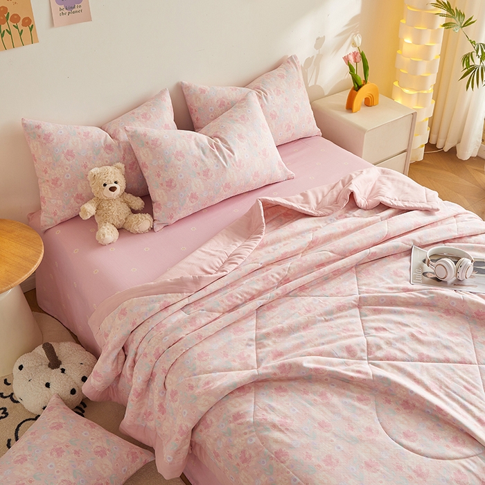 91家纺网 家纺一手货源 找家纺 海洋家纺 2026新款全棉双层纱夏被被子被芯 芙蓉 粉