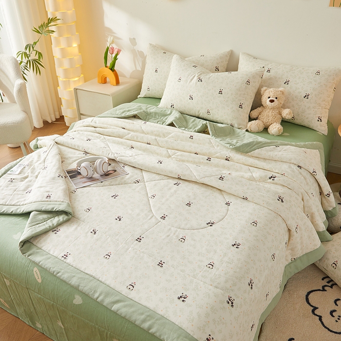 91家纺网 家纺一手货源 找家纺 海洋家纺 2026新款全棉双层纱夏被被子被芯 福宝熊猫