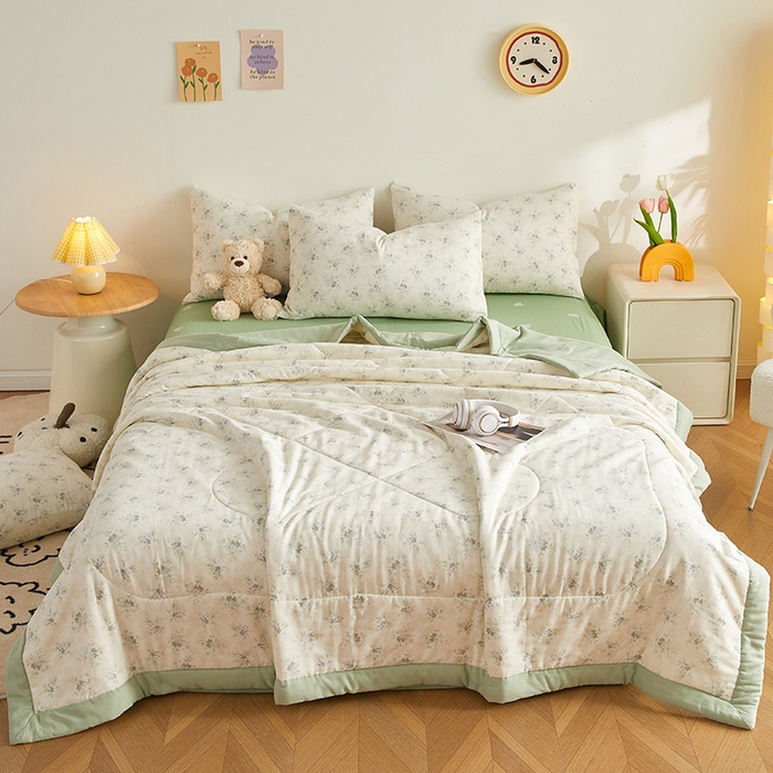 91家纺网 家纺一手货源 找家纺 海洋家纺 2026新款全棉双层纱夏被被子被芯 柒月绿