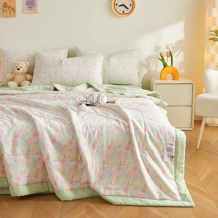 91家纺网 家纺一手货源 找家纺 海洋家纺 2026新款全棉双层纱夏被被子被芯 春晓 绿