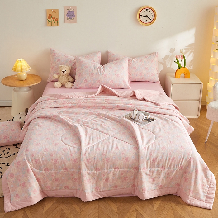 91家纺网 家纺一手货源 找家纺 海洋家纺 2026新款全棉双层纱夏被被子被芯 芙蓉 粉