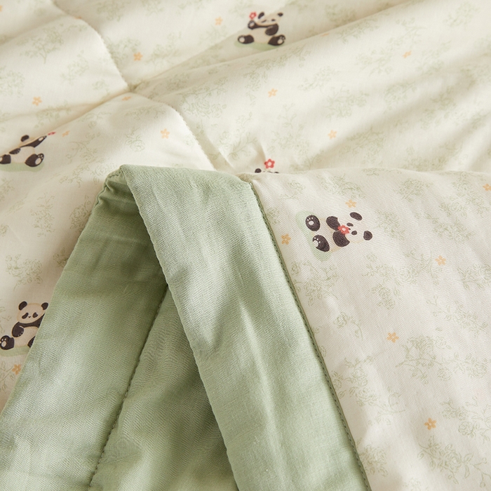 91家纺网 家纺一手货源 找家纺 海洋家纺 2026新款全棉双层纱夏被被子被芯 福宝熊猫