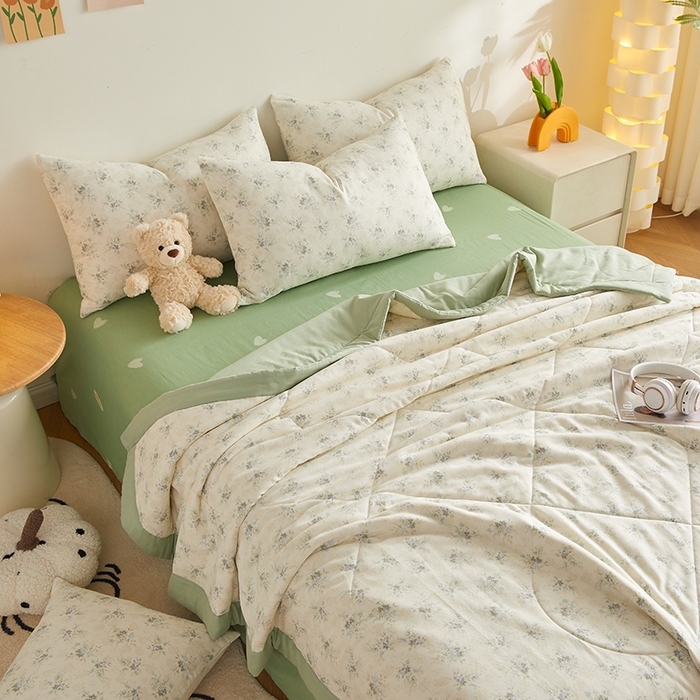 91家纺网 家纺一手货源 找家纺 海洋家纺 2026新款全棉双层纱夏被被子被芯 柒月绿