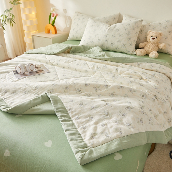 91家纺网 家纺一手货源 找家纺 海洋家纺 2026新款全棉双层纱夏被被子被芯 柒月绿