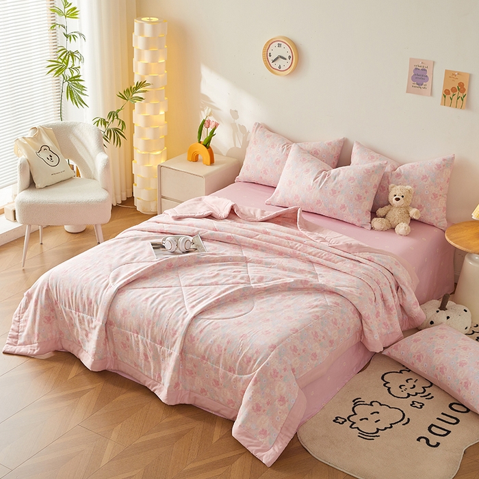 91家纺网 家纺一手货源 找家纺 海洋家纺 2026新款全棉双层纱夏被被子被芯 芙蓉 粉