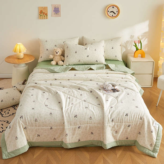 91家纺网 家纺一手货源 找家纺 海洋家纺 2026新款全棉双层纱夏被被子被芯 福宝熊猫