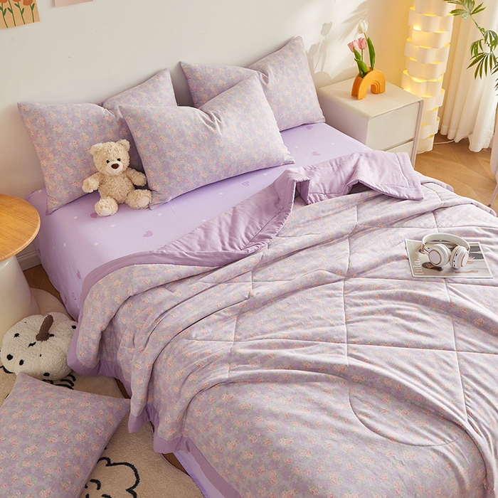 91家纺网 家纺一手货源 找家纺 海洋家纺 2026新款全棉双层纱夏被被子被芯 罗曼 紫