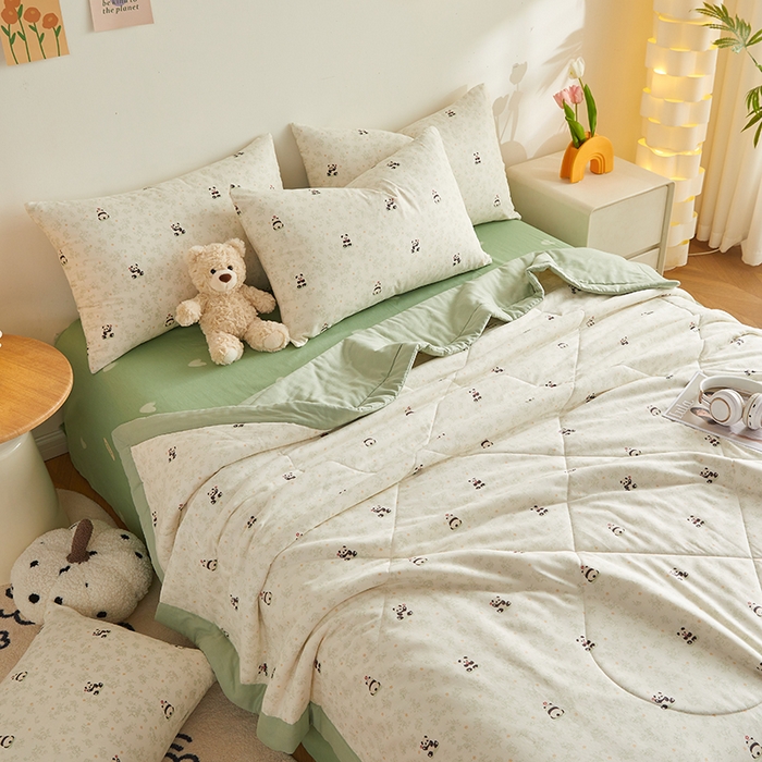 91家纺网 家纺一手货源 找家纺 海洋家纺 2026新款全棉双层纱夏被被子被芯 福宝熊猫