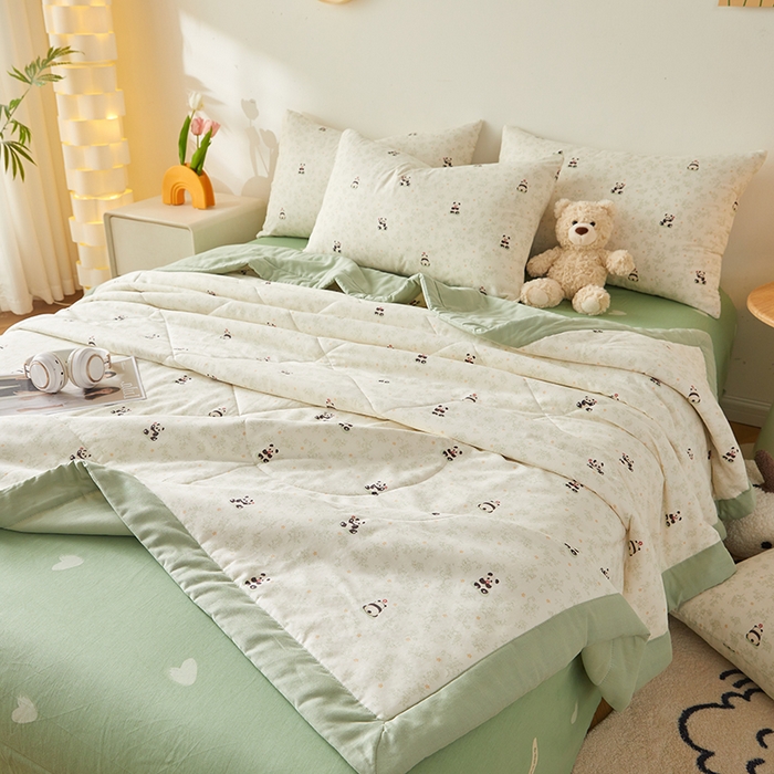 91家纺网 家纺一手货源 找家纺 海洋家纺 2026新款全棉双层纱夏被被子被芯 福宝熊猫