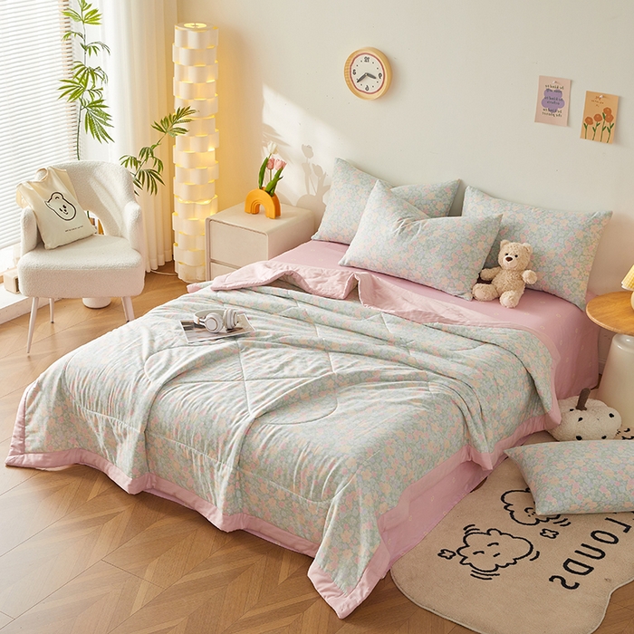 91家纺网 家纺一手货源 找家纺 海洋家纺 2026新款全棉双层纱夏被被子被芯 花千朵