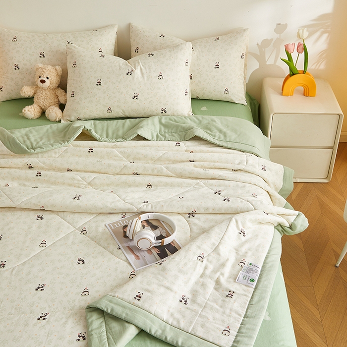 91家纺网 家纺一手货源 找家纺 海洋家纺 2026新款全棉双层纱夏被被子被芯 福宝熊猫