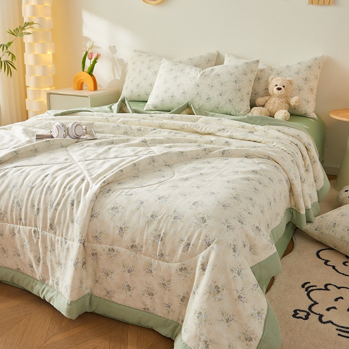 91家纺网 家纺一手货源 找家纺 海洋家纺 2026新款全棉双层纱夏被被子被芯 柒月绿