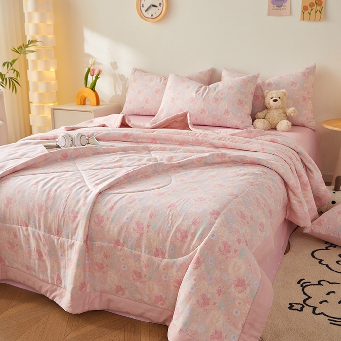 91家纺网 家纺一手货源 找家纺 海洋家纺 2026新款全棉双层纱夏被被子被芯 芙蓉 粉