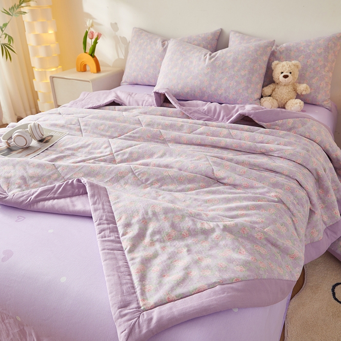 91家纺网 家纺一手货源 找家纺 海洋家纺 2026新款全棉双层纱夏被被子被芯 罗曼 紫