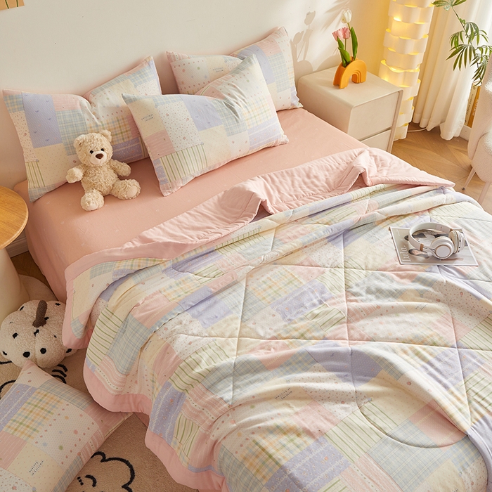 91家纺网 家纺一手货源 找家纺 海洋家纺 2026新款全棉双层纱夏被被子被芯 秋日集 粉