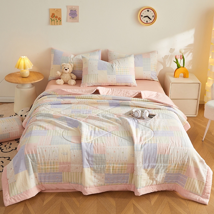 91家纺网 家纺一手货源 找家纺 海洋家纺 2026新款全棉双层纱夏被被子被芯 秋日集 粉