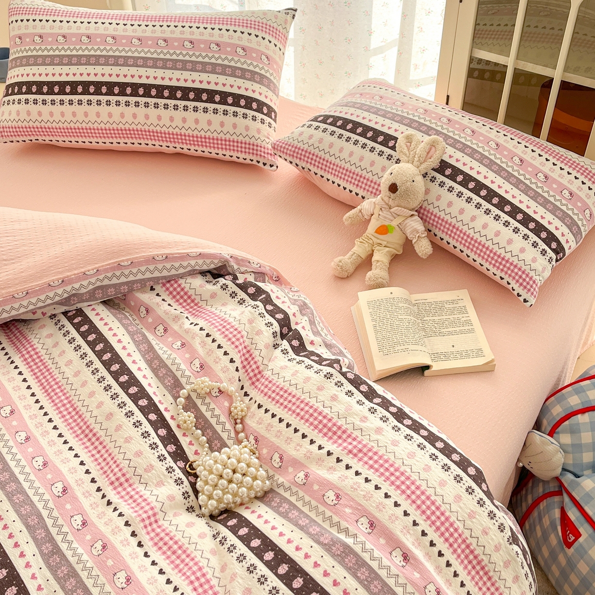 91家纺网 家纺一手货源 找家纺 瑞钰 2026新款直播热款高品质高克重泡泡纱泡芙纱四件套 甜心