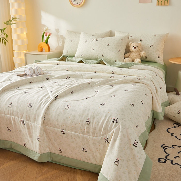 91家纺网 家纺一手货源 找家纺 海洋家纺 2026新款全棉双层纱夏被被子被芯 福宝熊猫