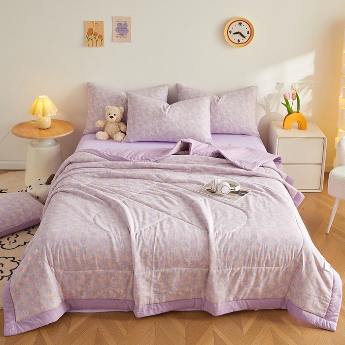 91家纺网 家纺一手货源 找家纺 海洋家纺 2026新款全棉双层纱夏被被子被芯 罗曼 紫