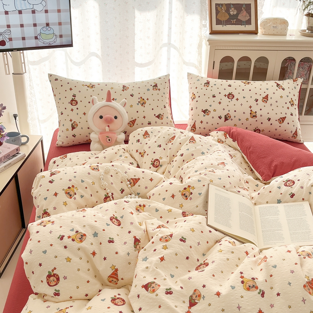 91家纺网 家纺一手货源 找家纺 瑞钰 2026新款直播热款高品质高克重泡泡纱泡芙纱四件套 童话小矮人