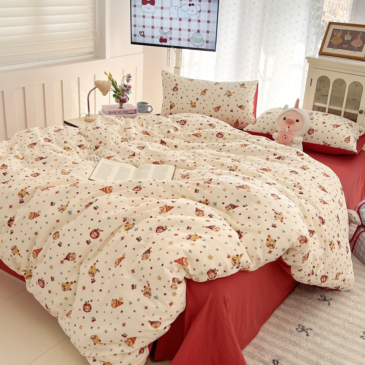 91家纺网 家纺一手货源 找家纺 瑞钰 2026新款直播热款高品质高克重泡泡纱泡芙纱四件套 童话小矮人