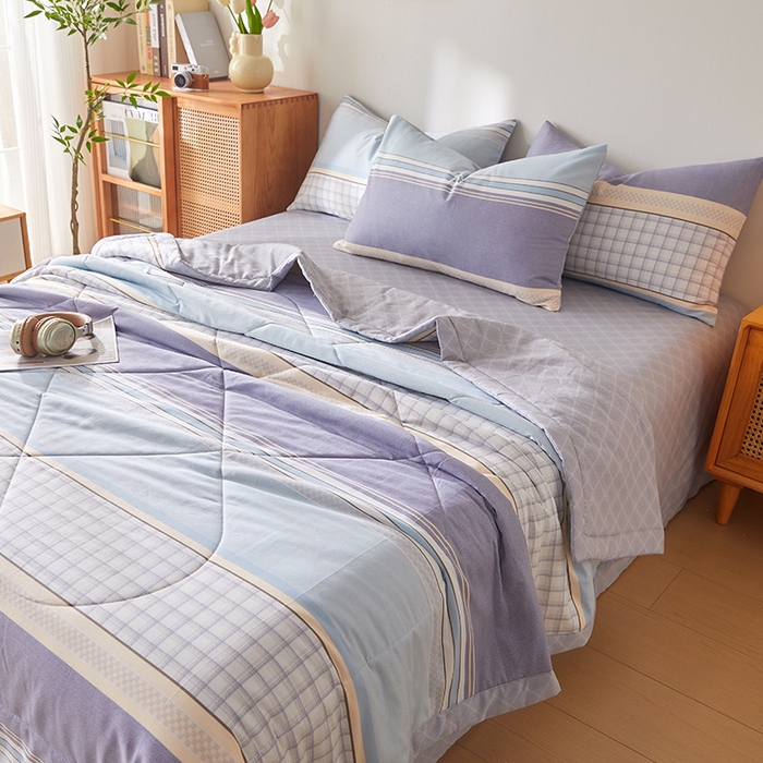 91家纺网 家纺一手货源 找家纺 海洋家纺 2026新款A类里外全棉棉花夏被-格子系列 风格二 柏拉图 蓝