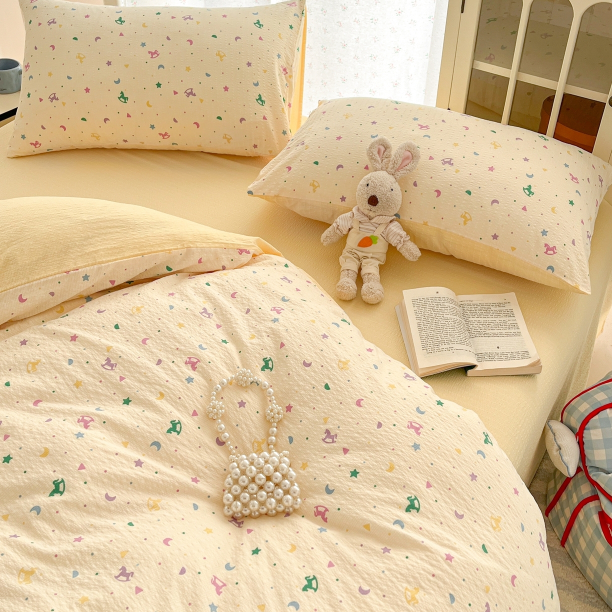 91家纺网 家纺一手货源 找家纺 瑞钰 2026新款直播热款高品质高克重泡泡纱泡芙纱四件套 童趣星空