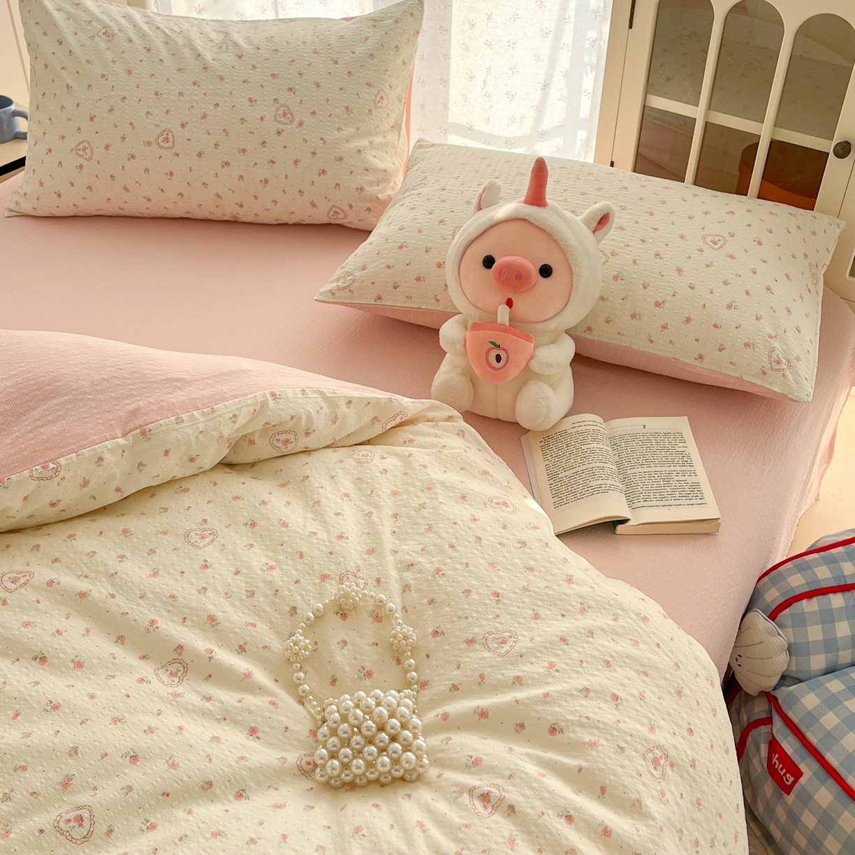 91家纺网 家纺一手货源 找家纺 瑞钰 2026新款直播热款高品质高克重泡泡纱泡芙纱四件套 温柔小花